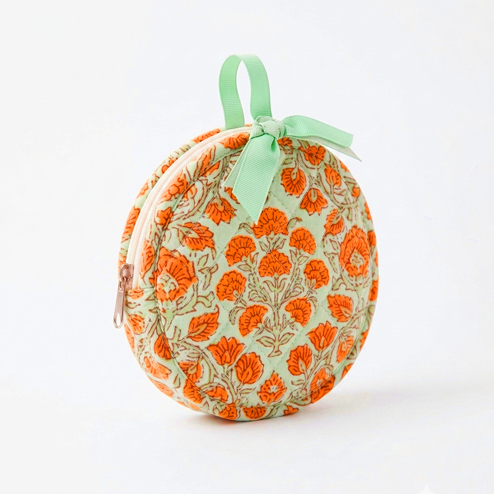 Hand-Blocked Circular Pouch — Amethyst