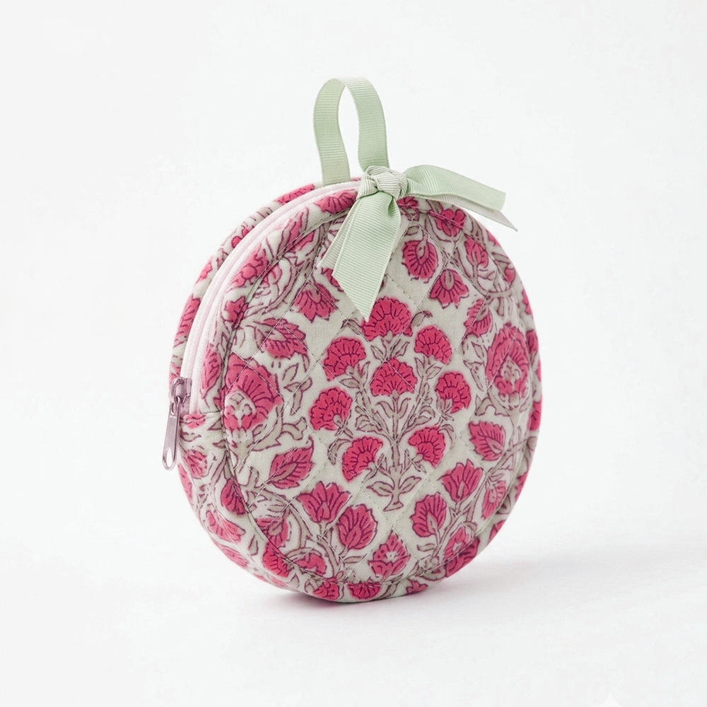 Hand-Blocked Circular Pouch — Amethyst